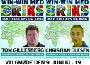 Optagelser fra Tom Gillesbergs og Christian Olesens valgmøde tirsdag den 9. juni